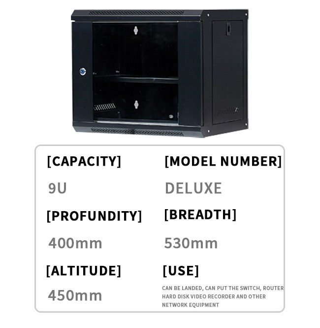 9U Network Server Cabinet Rack Enclosure Plexiglass Door Lock ความลึก 400 มม ติดผนัง