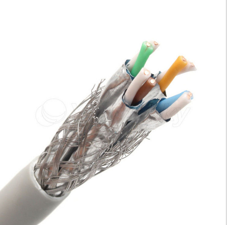 Al Foil 0.58 มม. ตัวนำฉนวน HDPE PVC สายเคเบิล SFTP Cat6a, สาย Ethernet Cat6a